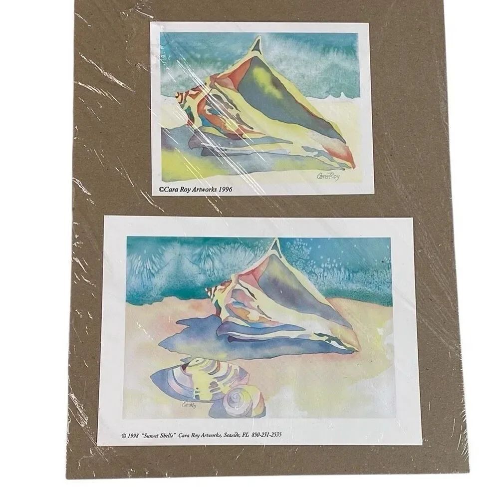 CARA ROY ARTWORKS (2) Watercolor Painting Prints 1998 Sunset Shells 5X7 4X5